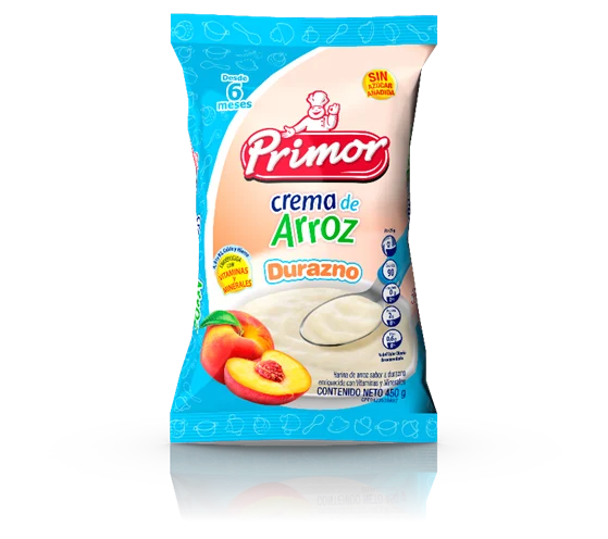 PRIMOR CREMA ARROZ DURAZNO 450 G (BOLSA) x 16 Uds.